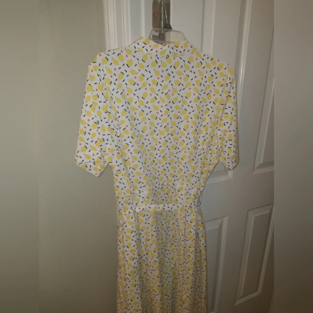 Boden White Lemon-Print Midi Dress with Yellow and Coral Accents - Picture 4 of 8